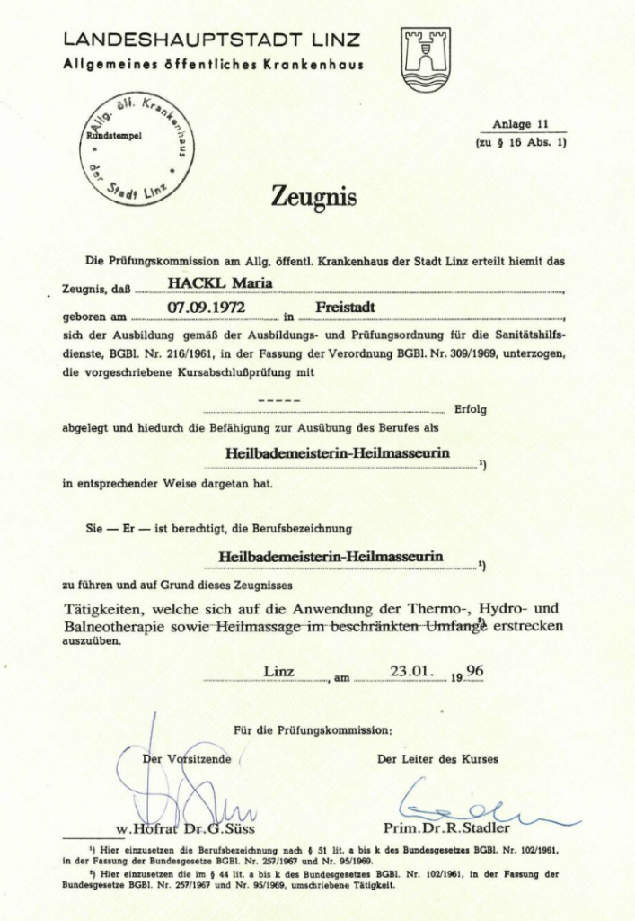 Heilbademeister & Heilmasseur Zertifikat Vorschau